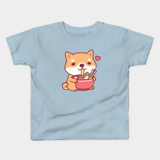 Cute Shiba Inu Dog Loves Eating Japanese Ramen Noodles Kids T-Shirt